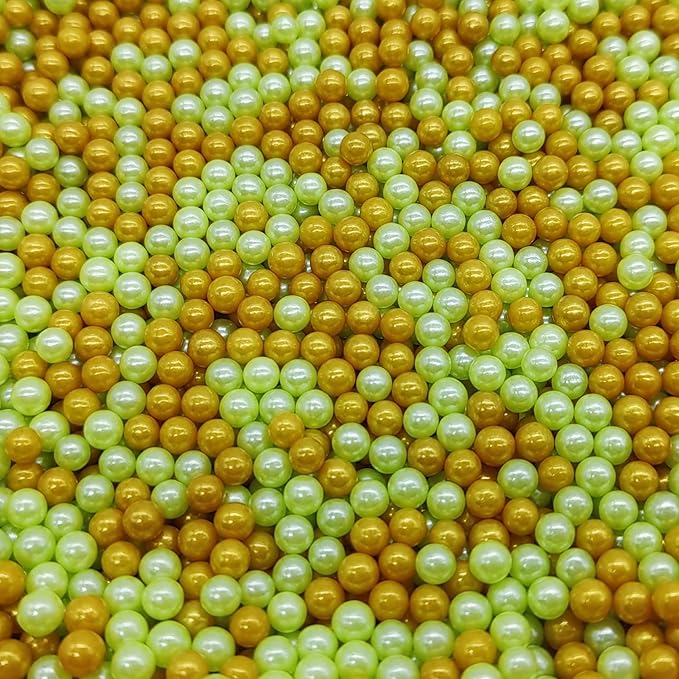 Edible Light Green & Gold Pearl Sugar Sprinkles Candy 4mm Mini Pearls Cake Decorations Cupcake Toppers Cookie Decorating Perfect for Wedding Party Valentine Halloween Christmas Supplies 3OZ