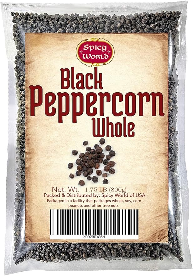 Spicy World Whole Black Peppercorns 1.75 Pound Bag - Steam Sterilized- Non-GMO Black Pepper - Peppercorns for Grinder Refill