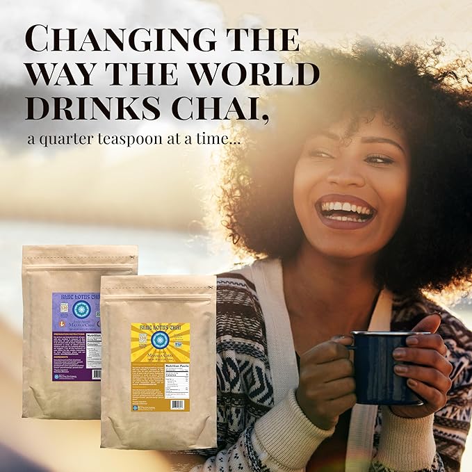 Blue Lotus Chai - Rooibos Masala Chai - Makes 530 Cups - 1 Pound Bulk Bag Masala Spiced Chai Powder with Organic Spices - Instant Indian Tea No Steeping - No Gluten