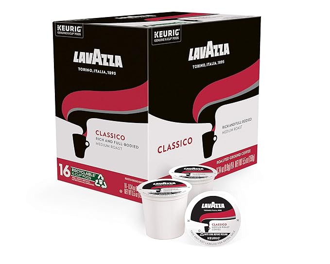 Lavazza Classico Single-Serve Coffee K-Cup짰 Pods for Keurig짰 Brewer, Medium Roast, Caps Classico, 16 Count Full-bodied medium roast with rich flavor and notes of dried fruit, Value Pack