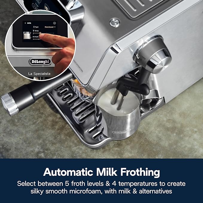 De'Longhi La Specialista Touch Espresso Machine with Grinder & Milk Frother ??Cold Brew & Iced Coffee Maker, Burr Grinder, 10 Drink Presets, Compact Bean to Cup, Award-Winning Italian Design