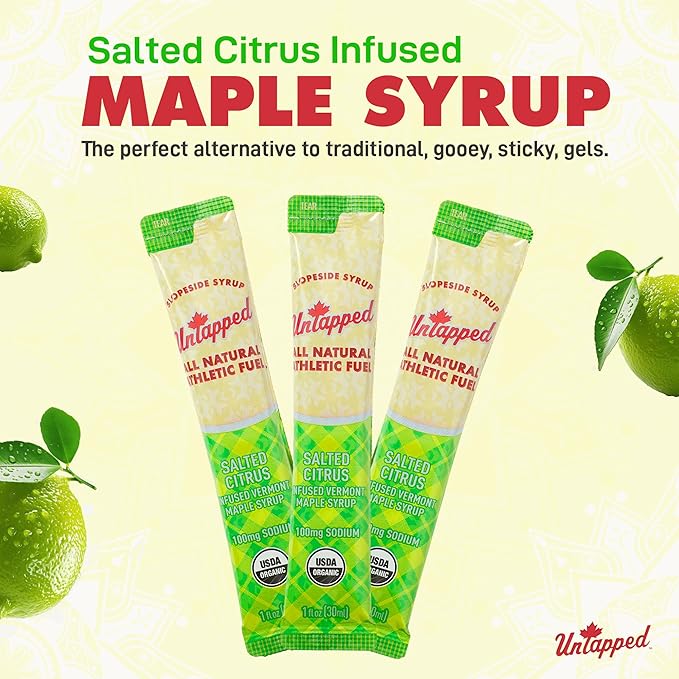 UnTapped Salted Citrus Infused Vermont Maple Syrup Packets for Athletes, Box of 20 - 1 fl oz | Pure Maple Syrup with Refreshing Citrus Flavor and Sea Salt for Endurance Energy | Fuel to Keep You Running Longer