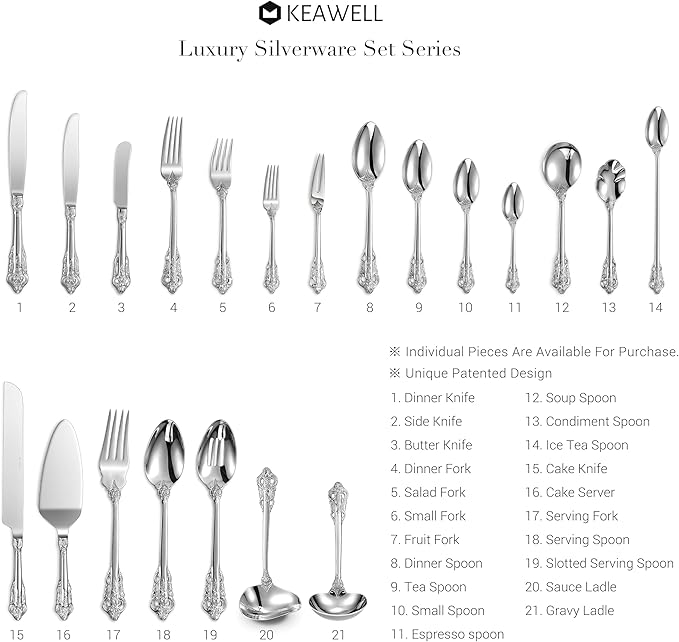 KEAWELL Gorgeous Round Soup Spoon, Set of 4, 18/10 Stainless Steel, Luxury Bouillon Spoon, Dishwasher Safe, Fine Mirror Polished (Silver)