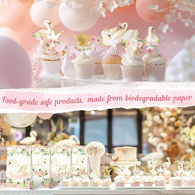 40 Pcs Swan Cupcake Toppers - Elegant Swan Party Decorations and Swan Cake Decor - Perfect for Swan Birthday Cupcake Toppers, Swan Baby Shower, and Swan Lake Theme Party