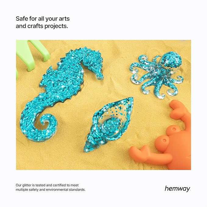 Hemway Premium Glitter Shaker - Turquoise Blue Holographic | 115g Super Chunky Metallic Flake Sequins for Resin & Epoxy Crafts | Craft Supplies for Tumblers, Festival, Art