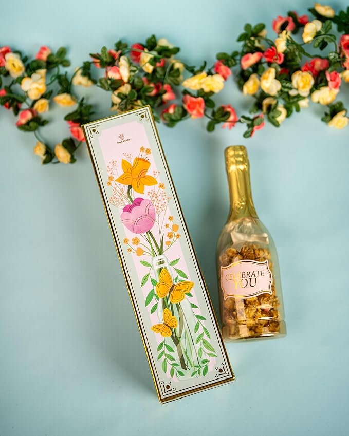SendaCake Birthday Floral Bubble Box with Caramel White Chocolate Popcorn, Ready to Gift, No Assembly Required - Unique Happy Birthday Gift for Women, Men, Sister, Mom, Dad, Best Friend