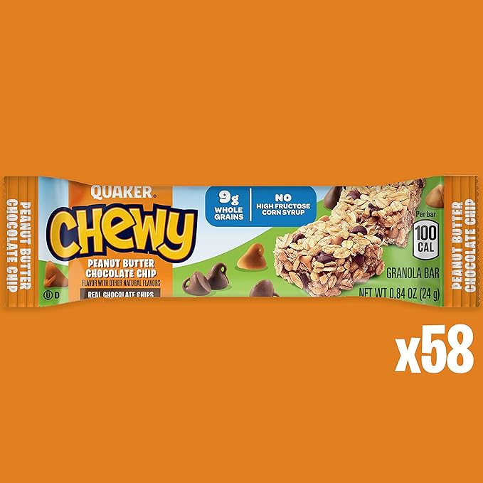 Quaker Chewy Granola Bars, Peanut Butter Chocolate Chip, 58 Count