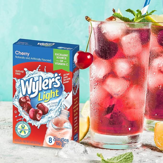 Wyler's Light Singles To Go Powder Packets, Water Drink Mix, Cherry, 96 Single Servings (Pack of 12)