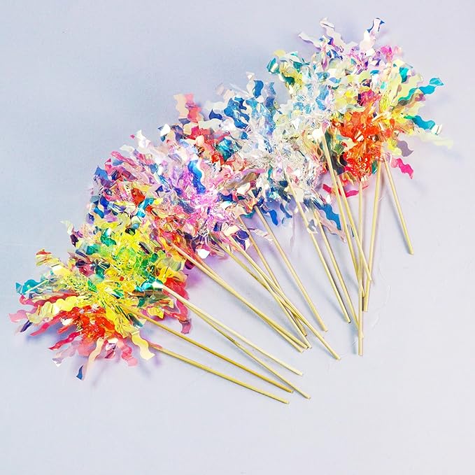 30 PCS Foil Firework Cupcake Toppers Sparkle Tinsel Cake Toppers for Colorful. Tinsel Drink Cake Decoration, Cocktail Food Fruit Toothpick for Cake Decoration Party Supplies