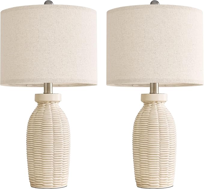 22.75" Table Lamps for Bedroom Living Room Boho Lamp Set of 2 Farmhouse Lamp Bedside Nightstand Small Rustic Vintage Retro Modern Table Lamp Light Home Office Desk Deco Gifts, Beige