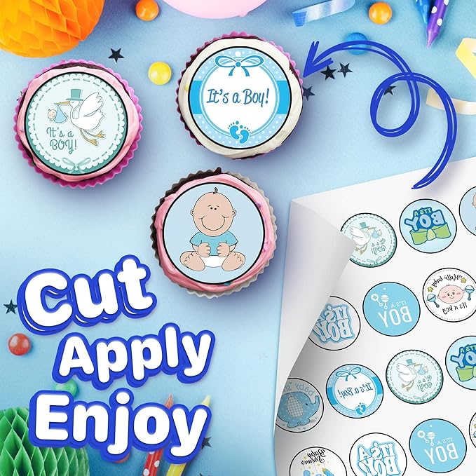 30x Baby Shower Boy Cupcake Toppers ??Edible Happy Birthday D챕cor, Wafer Sheet Cake Decorating