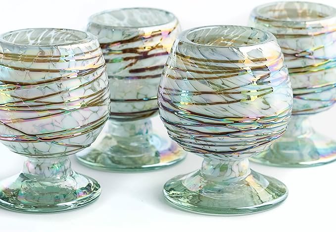 Authentic Mexican Tequila Hand Blown Shot Glasses - Set of 4-2 oz - Mini Glass Snifters - Heavy Base - Cognac (Frosty Fusion)