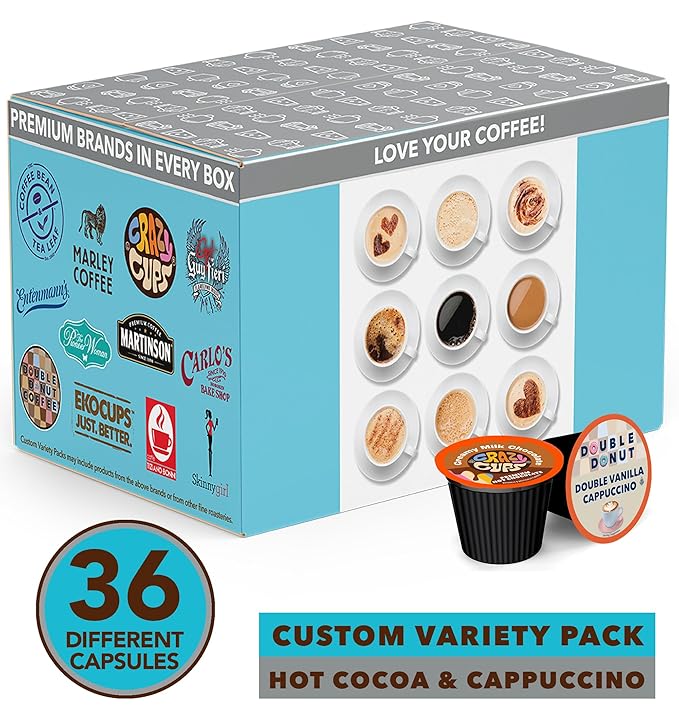 Crazy Cups Cappuccino & Hot Chocolate Variety Pack, Including Flavored Hot Chocolate & Cappuccino Coffee for Keurig K Cup Machines, Coffee Gift Set, Hot Chocolate Gift Set, 36 Count(Pack of 1)