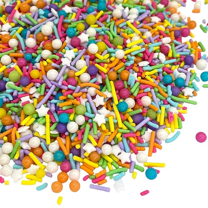 Manvscakes, pink sprinkles, valentines, cake sprinkles, gluten free, cookies, chocolate, fondant, princess topping, ice cream, edible, dessert decoration (Rainbow)