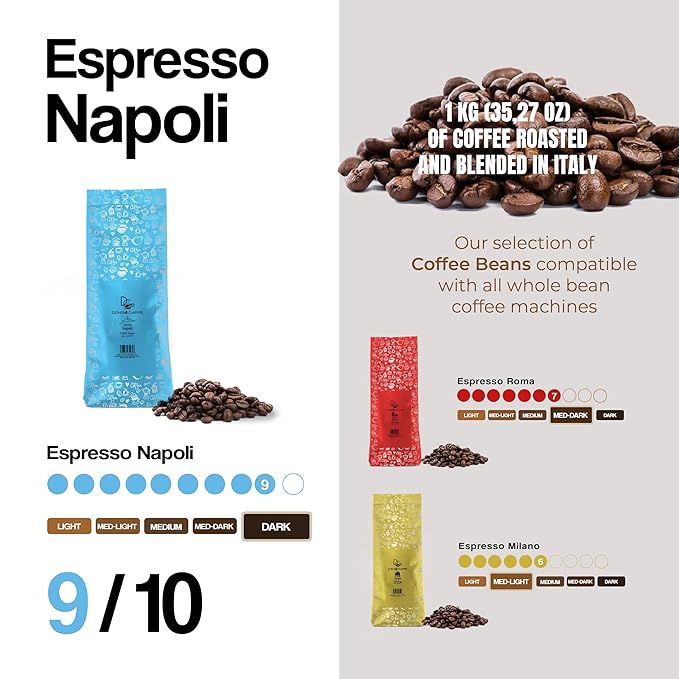 Dongiò Caffè Napoli Blend - Whole Bean Coffee, Dark Espresso Roast, Premium Coffee Quality, 2.2 Pounds (35.2 Oz - Pack of 1), Strong and Incisive Character with Velvety Cream