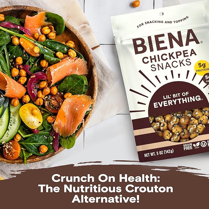 Biena Crispy Roasted Chickpea Snacks, Lil??Bit of Everything, High Protein Snacks, High Fiber Snacks, Gluten Free, Plant-Based, Non-GMO, Healthy Snacks for Adults and Kids, 4-Pack 5 Ounce Bags