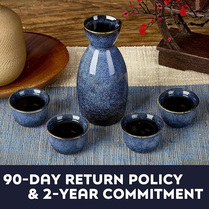DUJUST 5 pcs Japanese Sake Set, Kiln Altered Glaze Porcelain Sake Set, 1 Bottle, 4 Cups & 1 Gift Box, Warm Carafe, Special Japanese Gift Set - darkblue