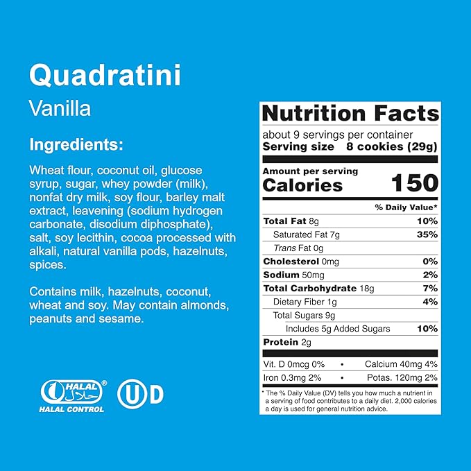 Loacker Quadratini Vanilla Wafer Cookies LARGE - 30% Less Sugar - Premium Crispy Bite Size Wafers - NON-GMO - LARGE Pack of 6