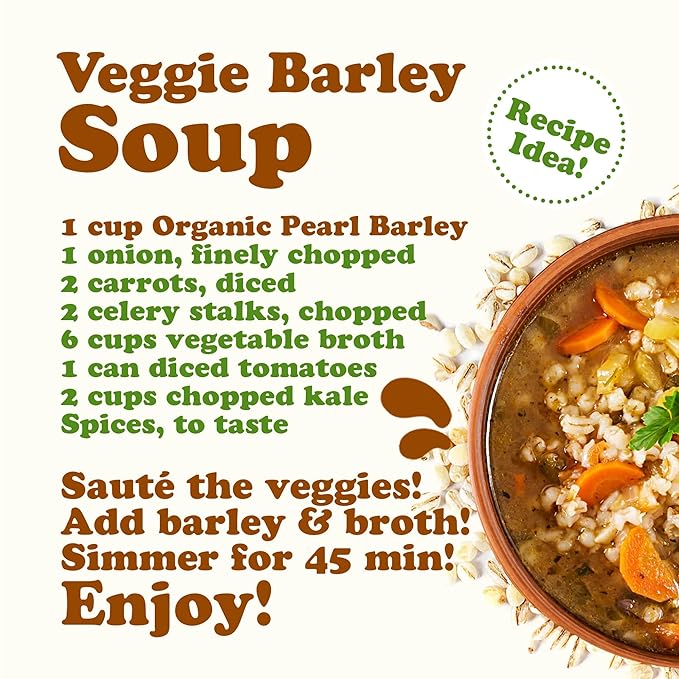 Food to Live Organic Pearl Barley, 3 Pounds ??Non-GMO, Polished Unhulled Barley, Kosher, Vegan, Bulk. Cooks Faster than Hulled Barley. Rich in Fiber, Selenium. Great for Hot Cereal, Salads, Stews