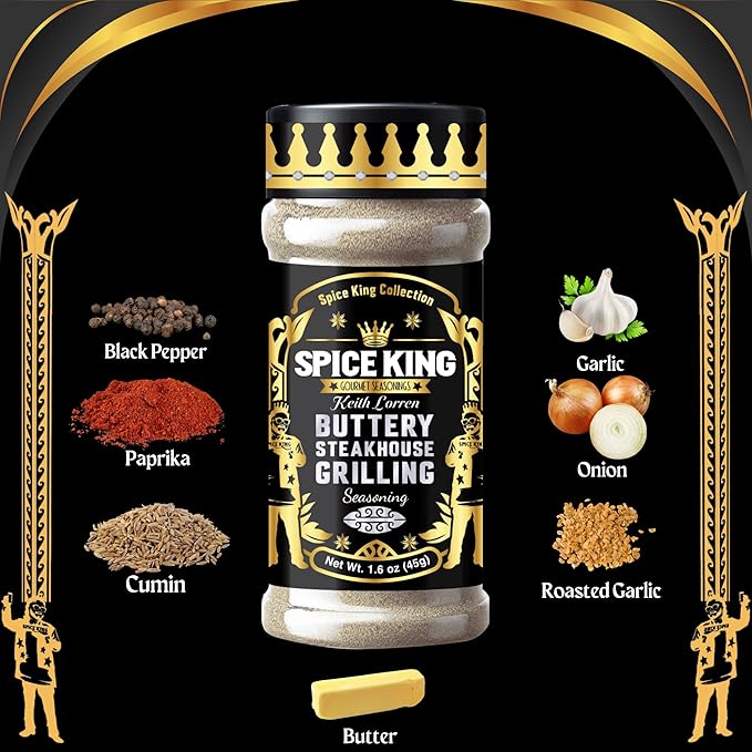 Spice King Buttery Steakhouse Grilling Seasoning - 1.8 Oz Shaker Bottle - Gourmet Steak Seasoning for Grilling - Use as Garlic Butter Seasoning for Meat Rubs & Baking