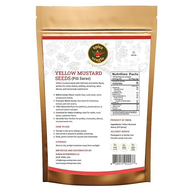 Spice Magic Yellow Mustard Seeds ??Whole | Bold, Earthy Flavor for Pickles, Curries & Spice Blends ??7 oz Resealable Pouch (7 OZ, Yellow Mustard Seeds)