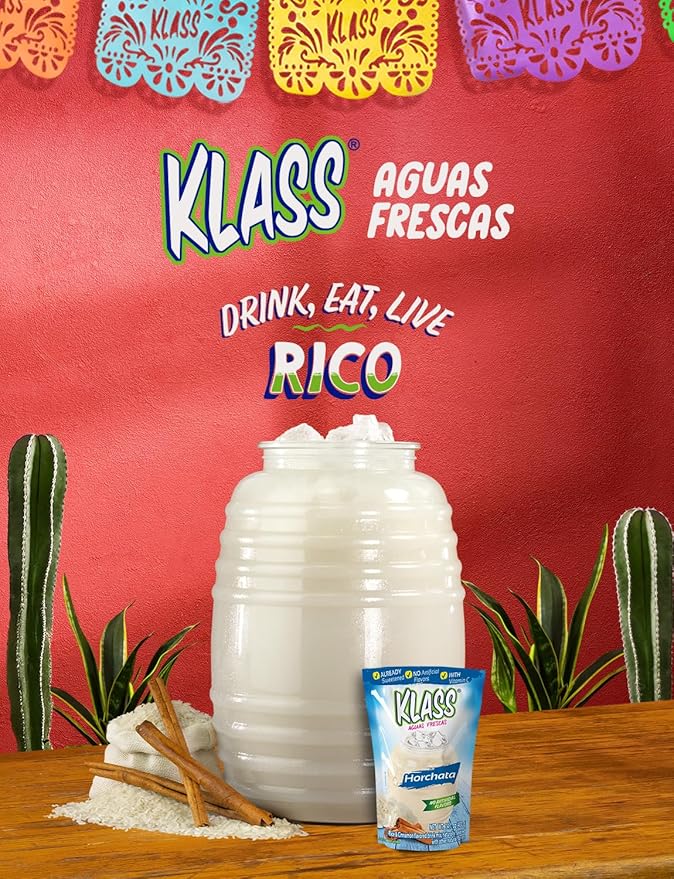 Klass Aguas Frescas | Drink Mix | Horchata | Flavors From Natural Sources, No Artificial Flavors, With Vitamin C (Makes 7 to 9 Quarts) 14.1 Oz Family Pack (4-Pack)