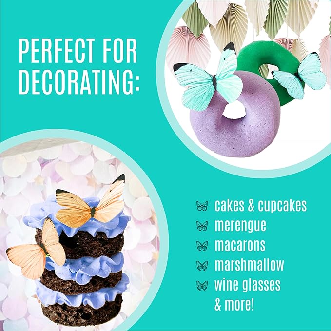 Sugar Robot Edible Butterflies for Cake Decorating - Small Pastel Teal Butterfly Cake Toppers and Cupcake Toppers - Decoration Made in the USA - Premium Crafted (Teal)