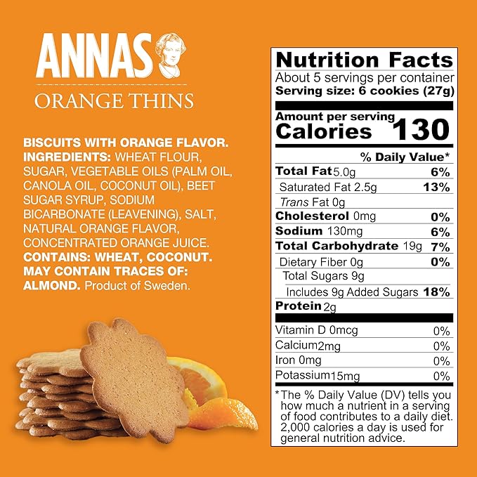 Annas Thins - Orange Pepparkakor - non GMO + Vegan (51-066), 5.25 Ounce (Pack of 12)