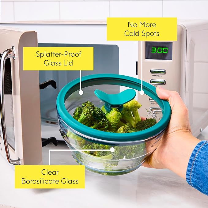 Anyday 2-Pack (2-Cup) Glass Food Storage Set with Glass Lids | Plastic-Free Meal Prep Set | Stackable Airtight Storage Container Set with Vented Lid for Microwave-Safe Reheating