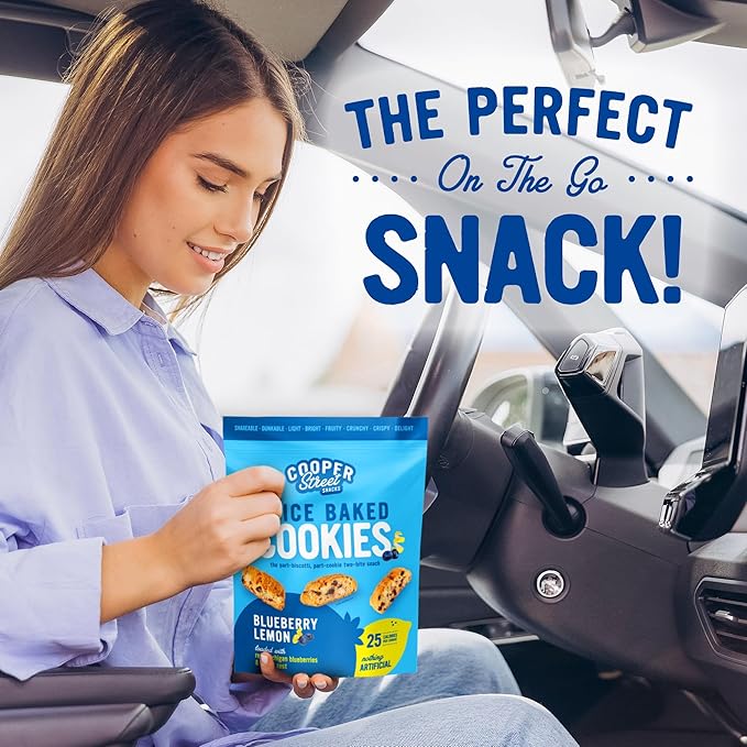 Cooper Street Twice Baked Lemon Blueberry Biscotti Cookies - Light, Crispy Mini Biscotti Cookies Ideal with Coffee - Traditional Low Calorie Italian Snacks - Kosher, Dairy, Peanut & Soy Free (6 Pack)