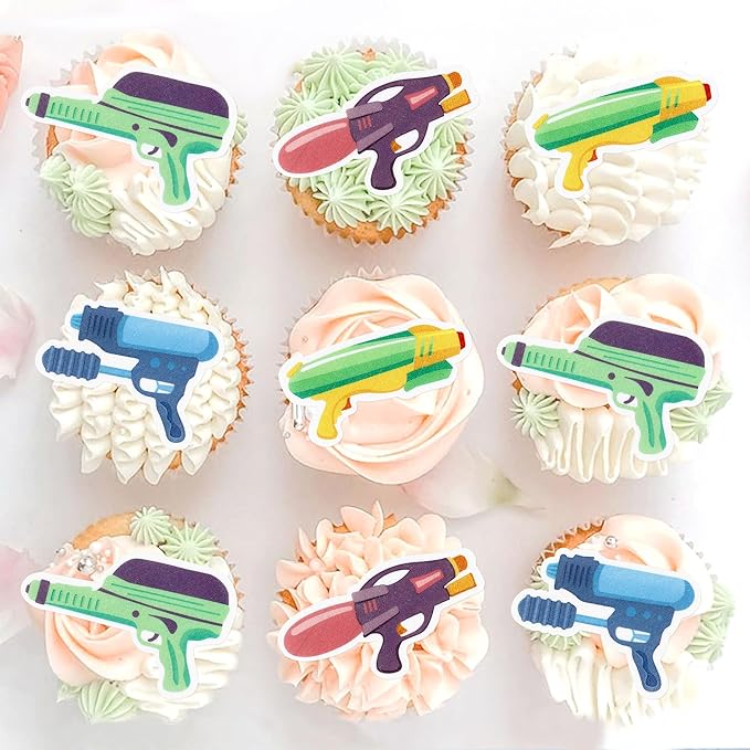 40Pcs Edible Water gun Cupcake Toppers Summer Beach Hawaii Party Decorations for Sweet Summer Theme Baby Shower Supplie