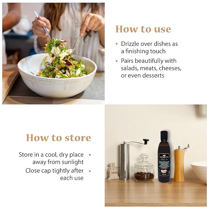 Diamante Italy Cream of Balsamic Vinegar with White Truffle Vinegar of Modena IGP - Gourmet & Luxurious Vinegar for Dressing, Dipping & Glazing - Non GMO & Made in Italy - 250ml