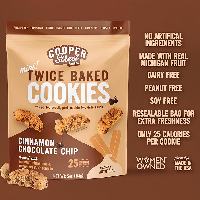 COOPER STREET Twice Baked Cinnamon Chocolate Biscotti Cookies - Crispy Mini Biscotti Cookies Ideal with Coffee - Traditional Low Calorie Italian Snacks - Kosher, Dairy, Peanut & Soy Free (6 Pack)