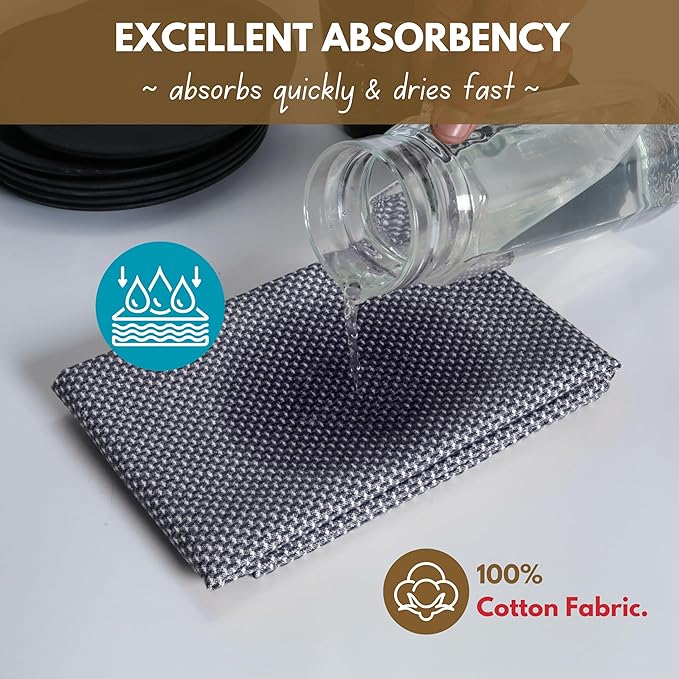 Native Fab 4 Pack Dotted Pattern Kitchen Dish Towels Cotton Super Absorbent Quick Drying Reusable 18x26 Inches - Bar Hand Towels, Kitchen Cleaning Towels with Hanging Loop, Navy