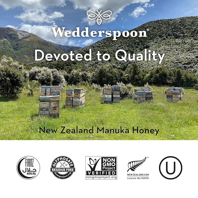 Wedderspoon Raw Premium Manuka Honey, 1100+ MGO, 8.8 Oz, Unpasteurized New Zealand Honey, From Our Hives to Your Home