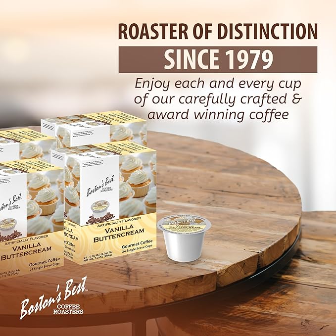 Boston’s Best - Vanilla Buttercream Flavored Delicious Gourmet Coffee Compatible with Keurig Coffee Maker, 24 Count (Pack of 4)