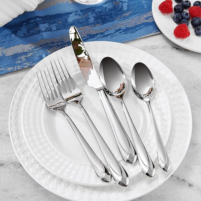 KEAWELL Premium Astra 4-Piece 6.4 inch Spoon Set ??Mirror-Finished 18/10 Stainless Steel with Diamond-Faceted Handles Dishwasher Safe for Modern Dining (4, Teaspoons)
