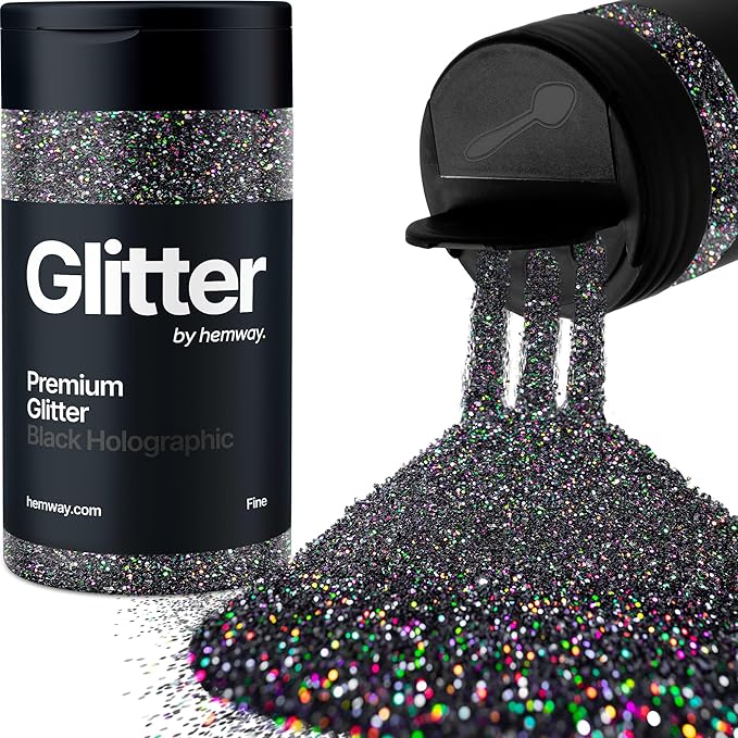 Hemway Premium Glitter Shaker - Black Holographic | 130g Fine Metallic Flake Sequins for Resin & Epoxy Crafts | Craft Supplies for Tumblers, Festival, Art