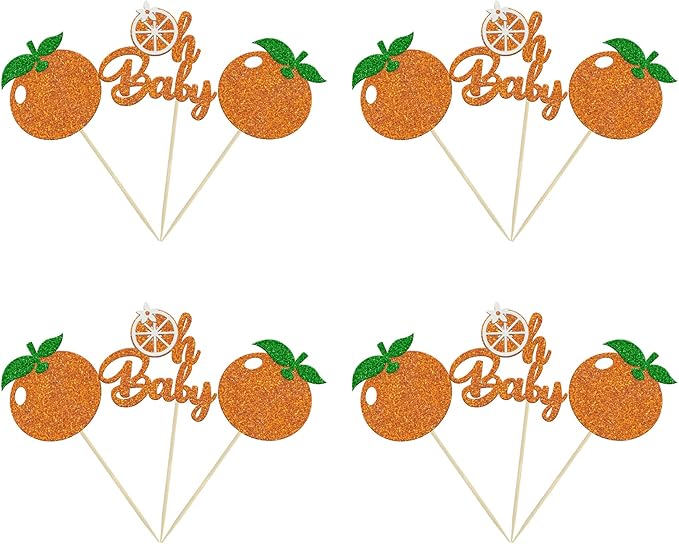 24Pcs Little Cutie Cupcake Toppers Glitter Orange Oh Baby Cupcake Picks Citrus Theme Baby Shower Decorations for Cutie Kids Birthday Party Baby Shower Gender Reveal Fruit Party Supplies