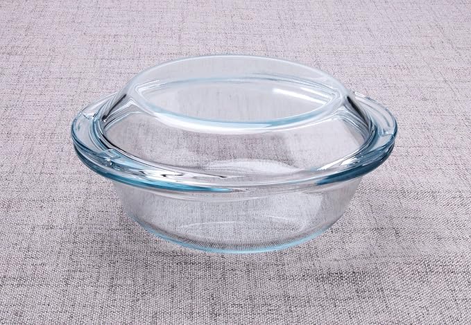 Round Glass Casserole Dish with Glass Lid, Nesting Glass Baking Dish, Heat, Cold and Shock Proof, Oven, Freezer and Dishwasher Safe (0.5L)