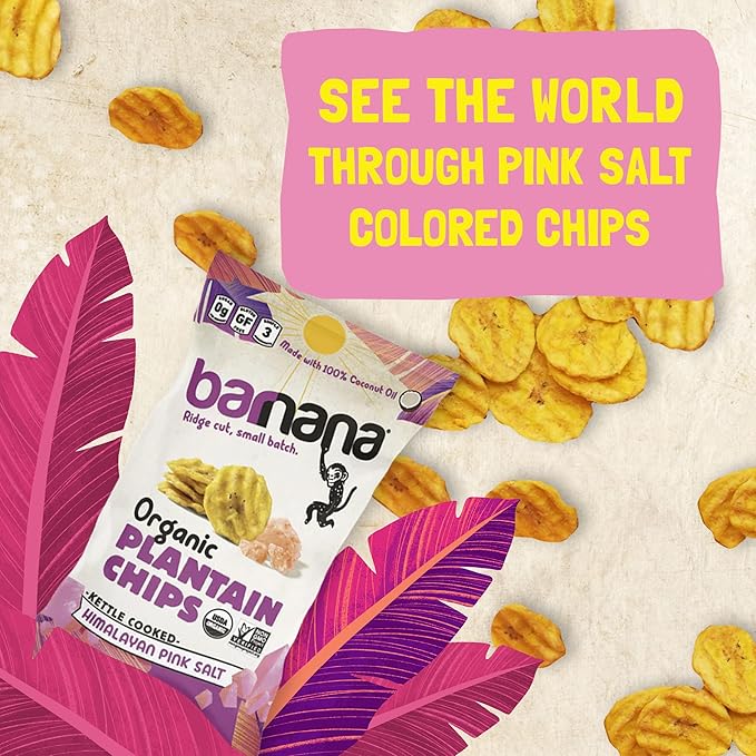 Barnana - Organic Plantain Chips, Himalayan Pink Salt, Healthy Snack Made With 100% Coconut Oil, Non-GMO, Potato Chip Alternative, Zero Sugar, Paleo, Grain-Free, USDA Organic, Vegan (2 oz, 6-Pack)