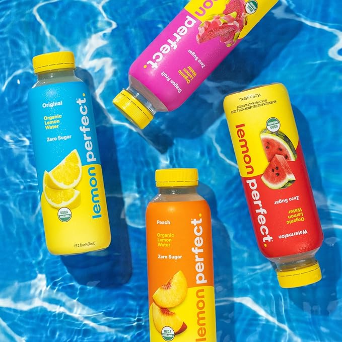 Lemon Perfect 4-Flavor Variety Pack, Flavored Lemon Water, Organic, Zero Sugar, Healthy Hydration Drinks, 15.2 fl oz Bottles (12-Pack)