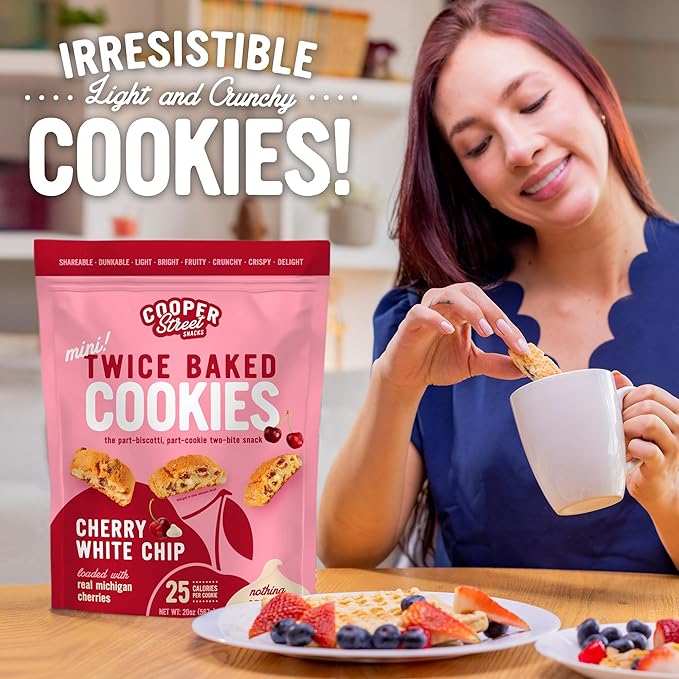 Cooper Street Twice-Baked Cherry White Chip Biscotti Cookies (16 oz) ??Over 50 Biscotti Cookies per Bag Loaded with Real Fruit, Traditional Italian Style Snacks - Dairy, Peanut & Soy Free, Kosher