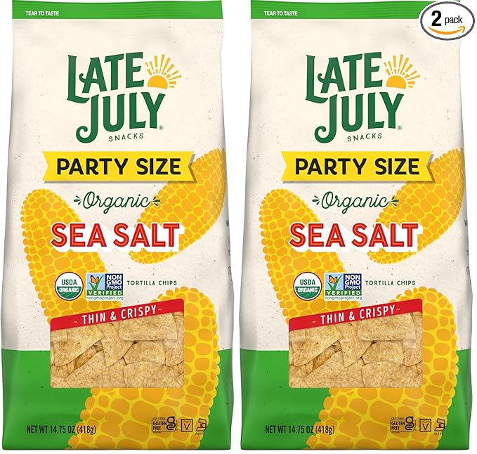 Late July Snacks Thin And Crispy Organic Tortilla Chips Sea Salt, 14.75 Oz (Pack of 2)