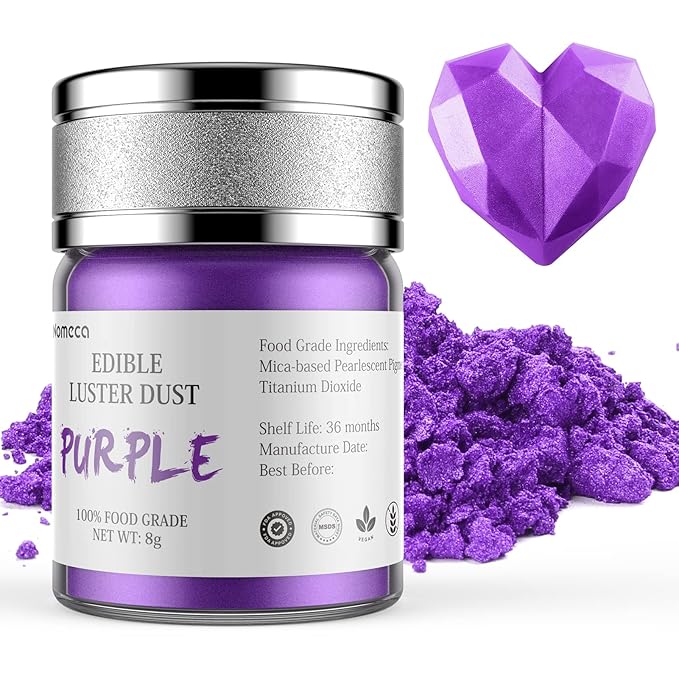 Nomeca Edible Luster Dust, 8 Grams Food Grade Shimmer Gold Cake Dust Metallic Food Coloring Powder for Cake Decorating, Baking, Fondant, Gumpaste, Chocolate, Candy, Drinks, Cookies - Purple