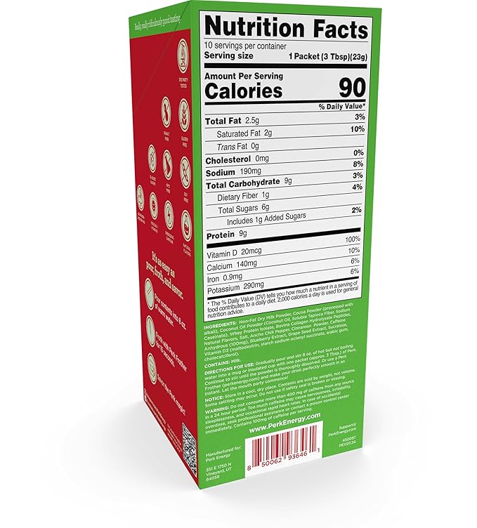 Perk Energy Original Mexican Hot Chocolate (10 Servings) - Gluten Free, Soy Free and Peanut Free