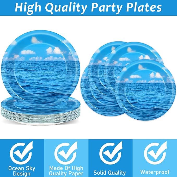 96Pcs Summer Ocean Plates and Napkins Under the Sea Bubbles Blue Sky Party Decorations Beach Dessert Plates Hawaiian Birthday Tableware for 24 Guests Hawaiian Theme Men Woman Birthday Party Supplies