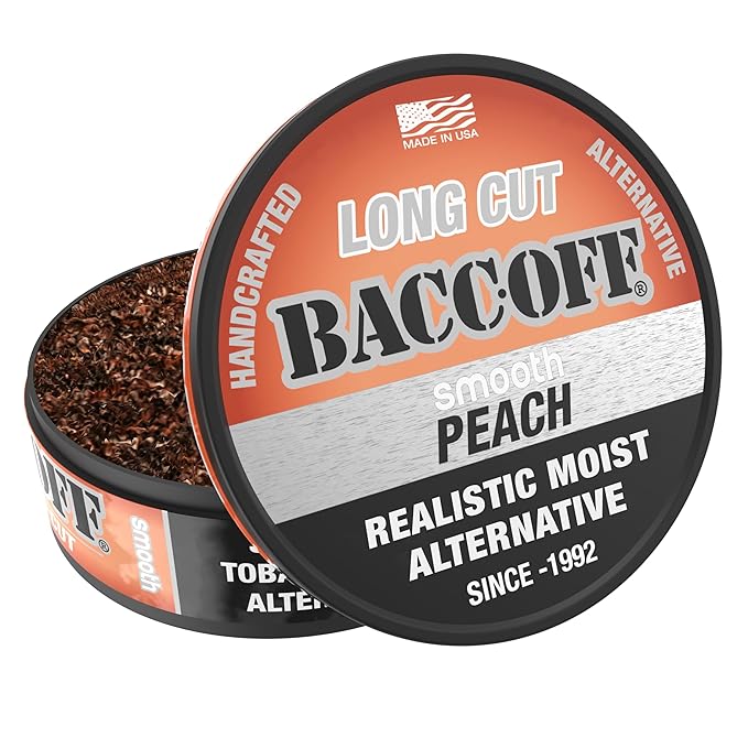 1 Can, BaccOff, Smooth Peach Long Cut, Sweet Tea Base with Tart Peach Undertones, Realistic Moist Alternative