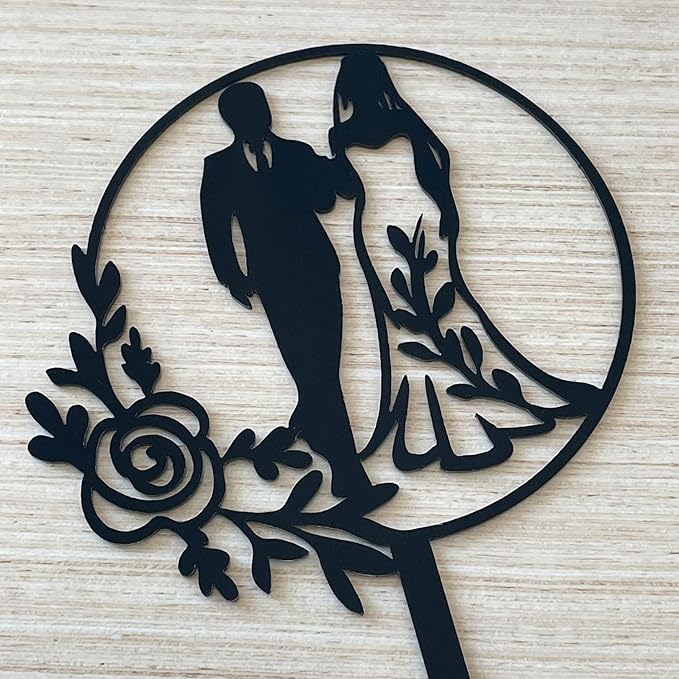 Wedding Cake Toppers Bride and Groom Black Color Acrylic Silhouette Wedding Anniverary Party Engagement Decoration