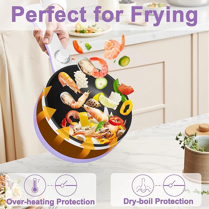 Dezin Hot Pot Electric Upgraded, Non-Stick Saut챕 Pan, Rapid Noodles Electric Pot, 1.5L Mini Portable Hot Pot for Steak, Egg, Fried Rice, Ramen, Oatmeal, Soup with Power Adjustment